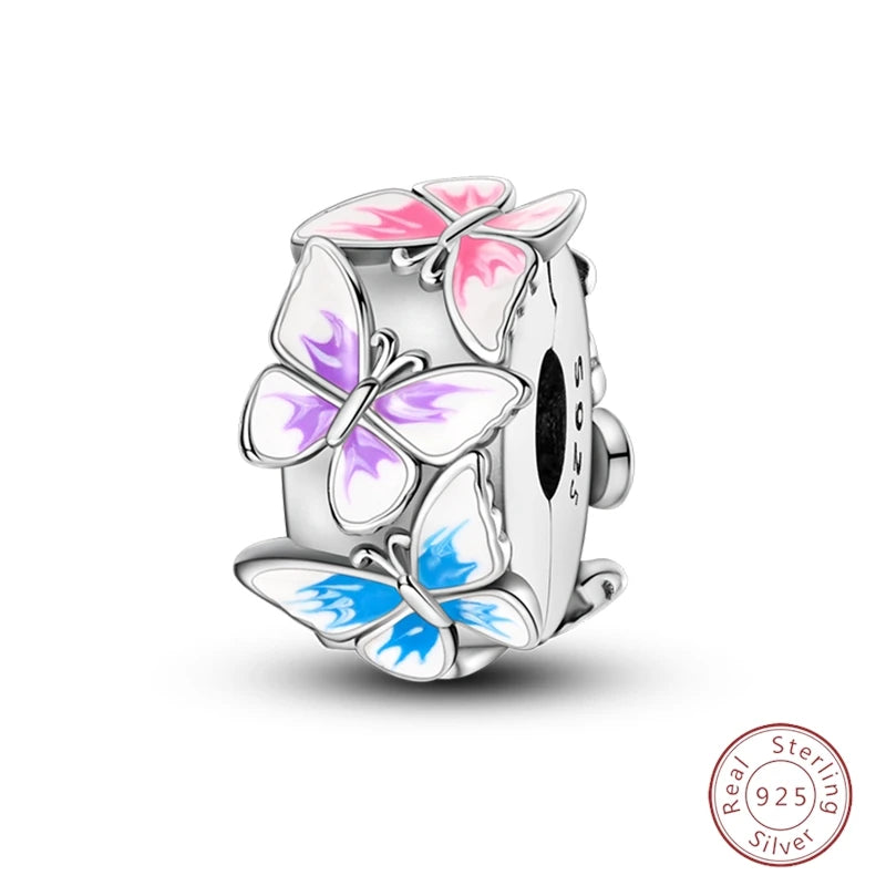 Spring Day 925 Sterling Silver Sunflower Azalea Peony Butterfly Flower Charms Beads Fit 3mm Bracelets DIY Fine Jewelry Making