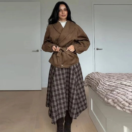 Women's Asymmetric Plaid Skirt