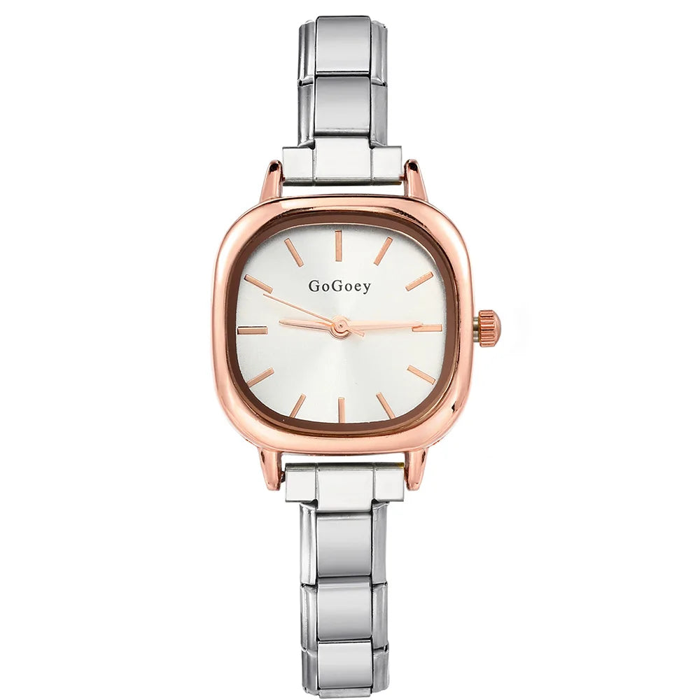 Stainless Steel Strap Width 9mm Women Men Square Shape Quartz Watch Fashion Creativity Hand Chain Wristwatch Birthday Party Gift