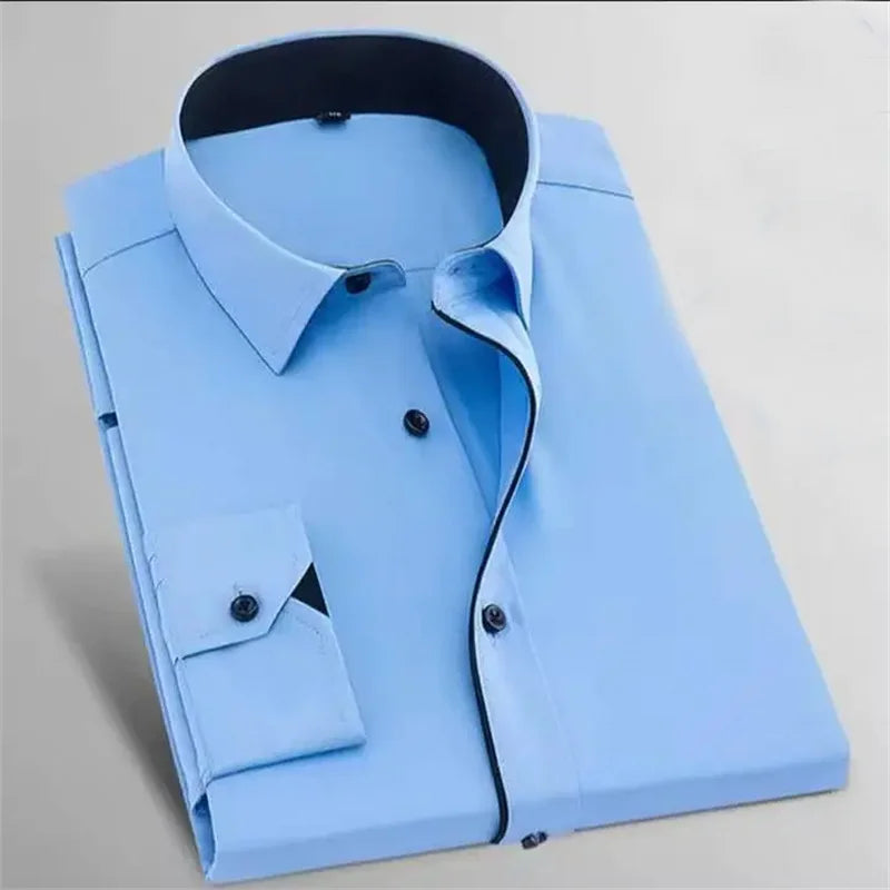 Men's Casual Solid Color Shirt Plaid Stripes Soft and Comfortable New Button Lapel Shirt