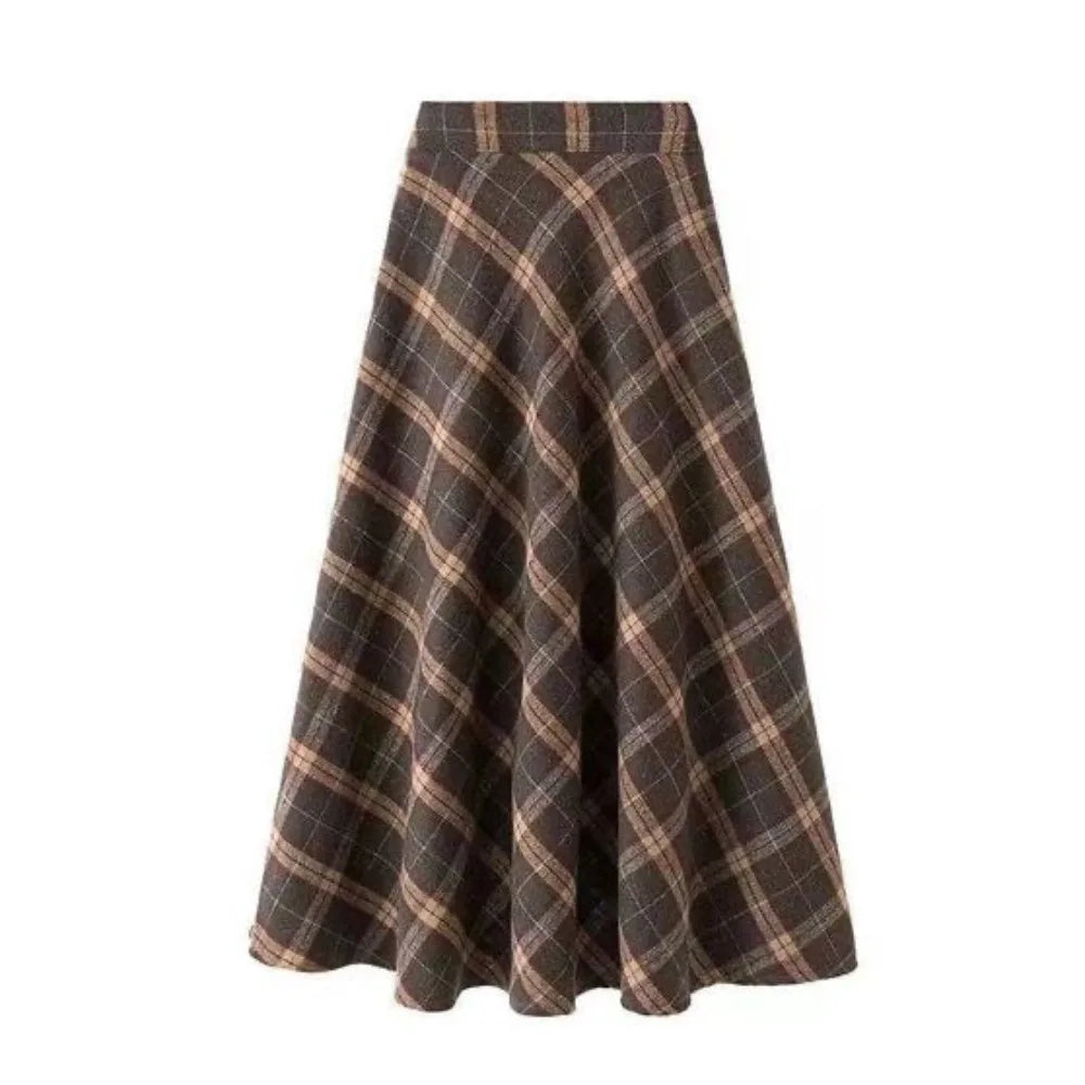 High Waist Retro Plaid Skirt Slim Fit Winter Autumu High Waist Long Skirt Preppy Style Aesthetic A-line Half Dress Girls