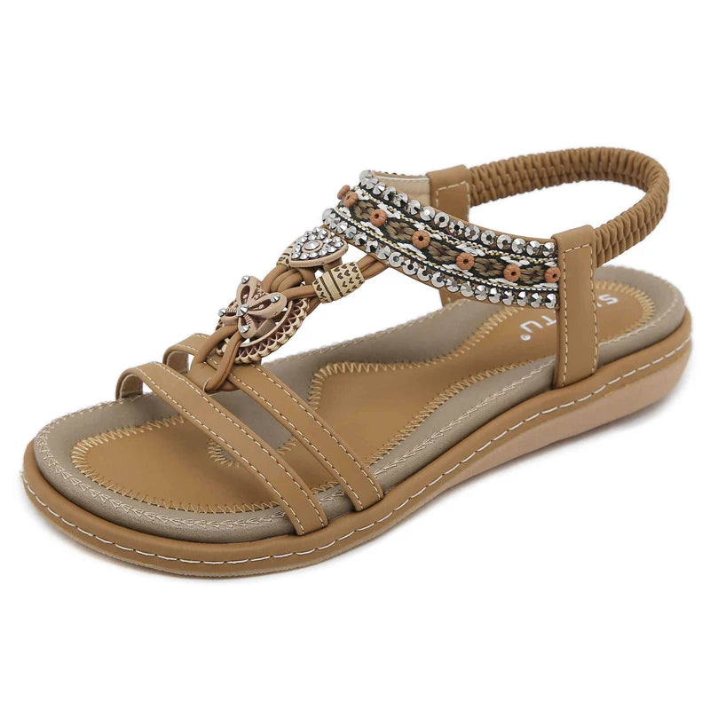 Women Sandals Bohemia Flats Shoes Elastic Band Summer Beach Sandals Flip Flops Designer Comfortable Sandals Ladies