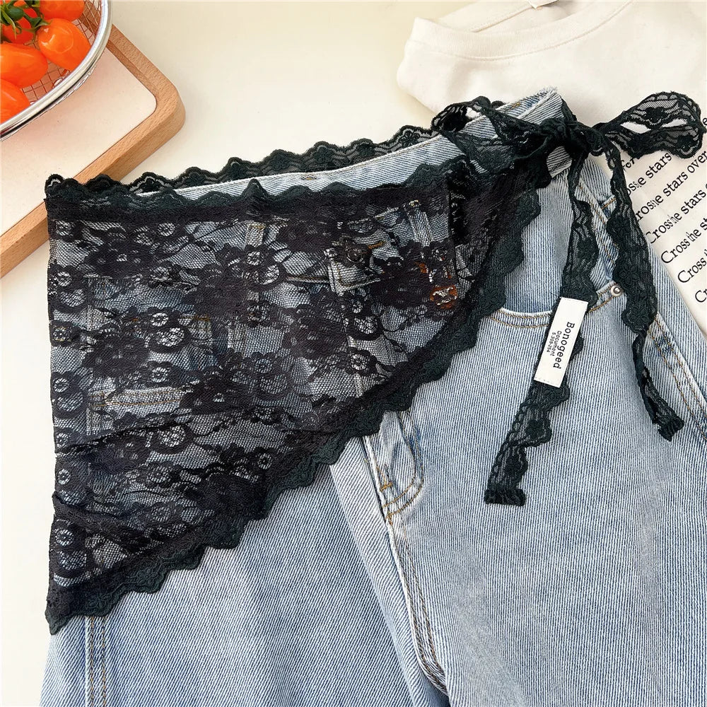 2026 HOT SALE! Y2K Women Lace Tulle Bandage Skirt Stacked Lace Half Skirt Layering Small Butt Curtain Flower Triangle Hair Scarf
