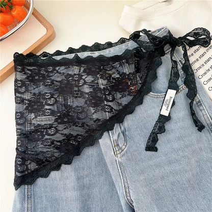 2026 HOT SALE! Y2K Women Lace Tulle Bandage Skirt Stacked Lace Half Skirt Layering Small Butt Curtain Flower Triangle Hair Scarf