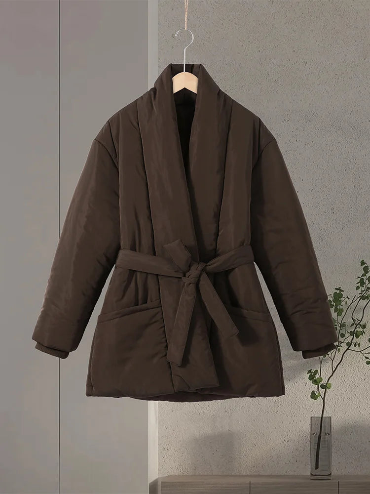 Women's Tie-Waist Padded Coat in Style Options