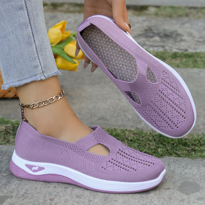 Women's Shoes, Women's Casual Shoes, Solid Color Breathable Sports Shoes, Soft-Soled lightweight Walking Shoes, Low-Top Knitted
