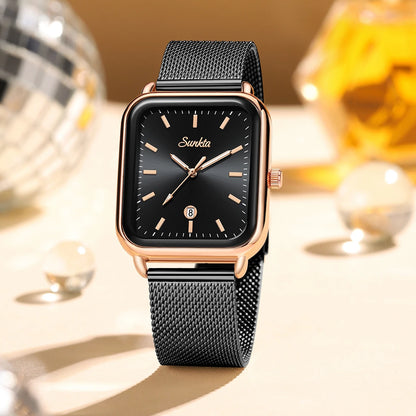 SUNKTA Luxury Watches For Woman Square Dial Waterproof Calendar High Quality Women Watch Elegant Quartz Women's Fashion Watch