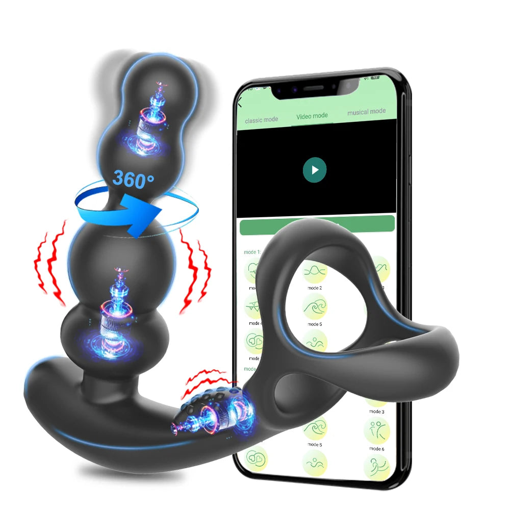 360° Rotate Anal Plugs Cock Ring Vibrating Male Prostate Massager Masturbator Vibrator Wireless Control Anal Plugs for Men