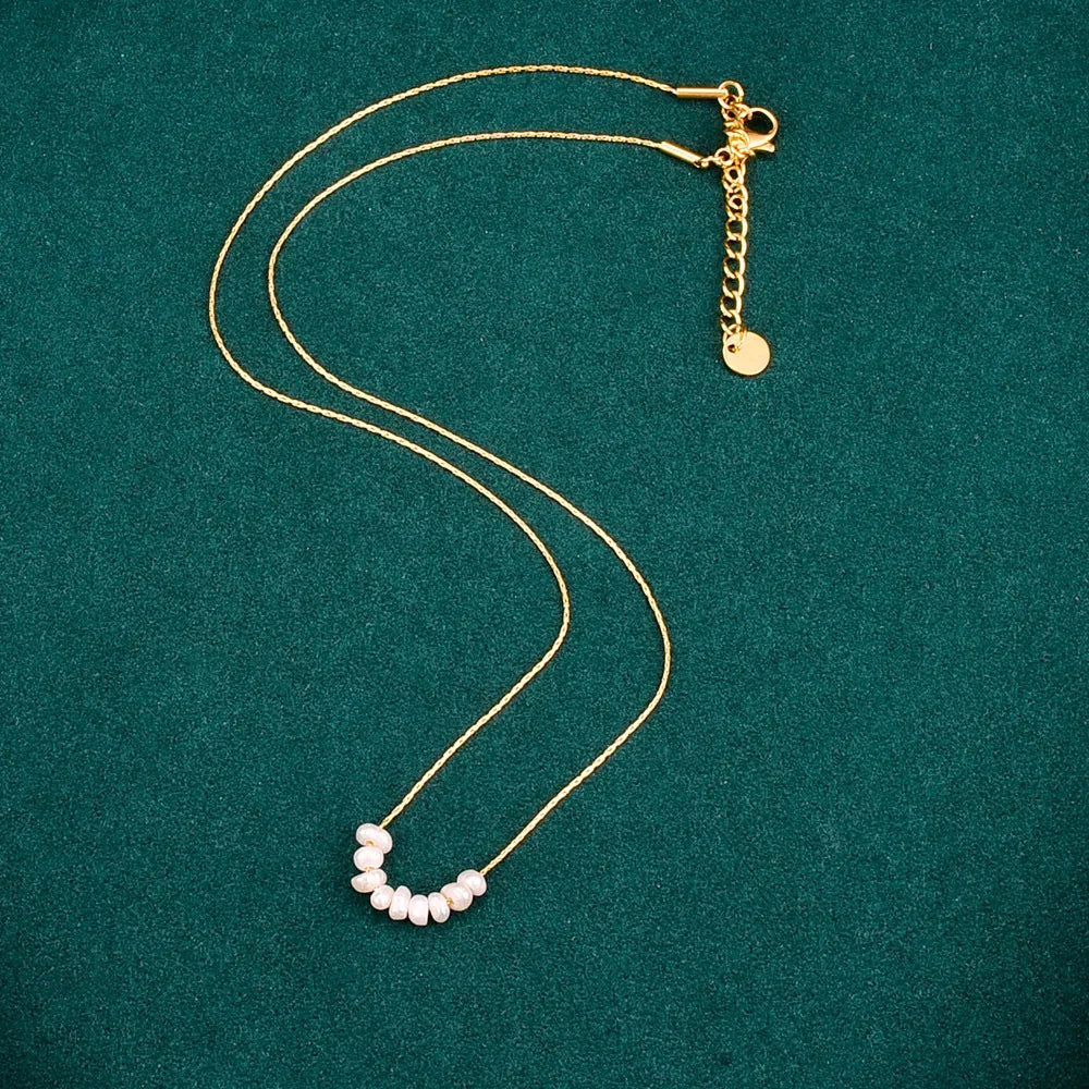 L25 Japanese-style small smile necklace with eight freshwater pearls, bamboo joint chain and stainless steel jewelry