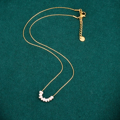 L25 Japanese-style small smile necklace with eight freshwater pearls, bamboo joint chain and stainless steel jewelry