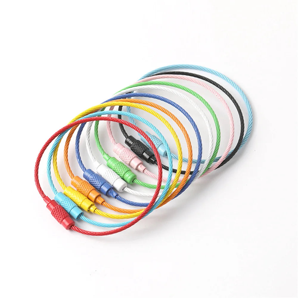 10-50pcs Stainless Steel Durable Wire DIY Keychains Keyring Circle Rope Cable Loop Outdoors Camp Luggage Tag Screw Lock Gadget