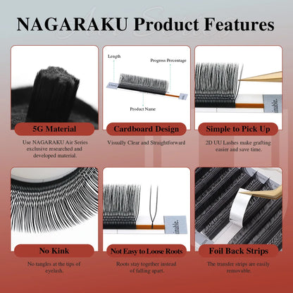 NAGARAKU 2D 3D UU Lashes U Shape Eyelash Premium Soft YY Eyelashes Extension Makeup Mesh Net Cross Volume Eyelash