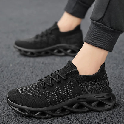 Fashion Gray Running Shoes Unisex Knit Breathable Platform Men's Casual Sneakers Outdoor Non Slip Lace Up Women's Sports Shoes