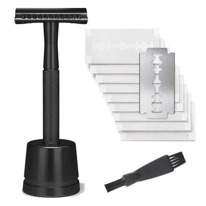 Black Safety Razor Weighted Handle Metal Razor  With 10Double Edge Safety Blade Refills Razor for Men & Women