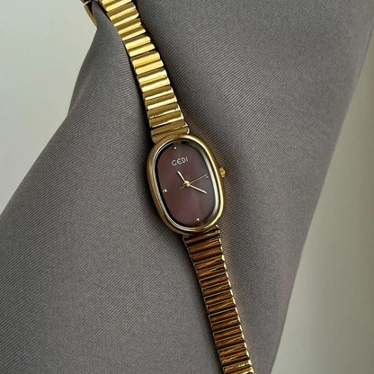 Stylish and Elegant Women's Watch Oval Mother-of-Pearl Dial with Steel Bracelet Sophisticated Student Quartz Watches for Women