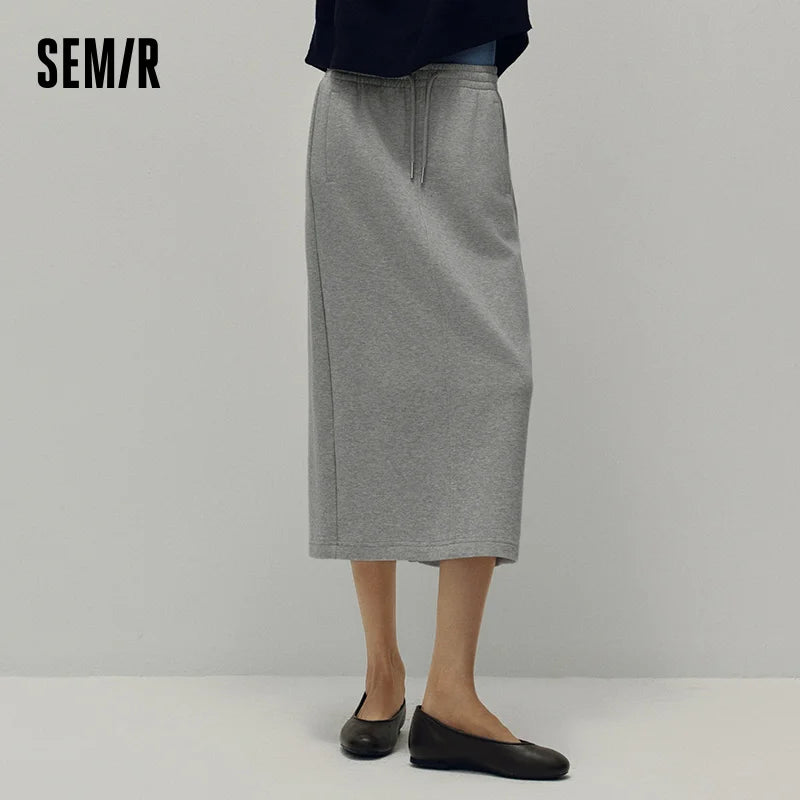 Semir Women Skirt Knit Long Straight Elastic Waist Sport Style Retro Casual Bottoms Autumn Midi Skirt Daily Wear 2026
