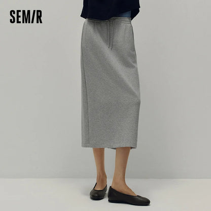 Semir Women Skirt Knit Long Straight Elastic Waist Sport Style Retro Casual Bottoms Autumn Midi Skirt Daily Wear 2026