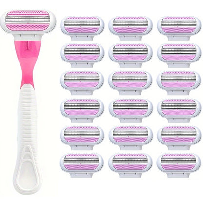 Women Razor 1 Handle 3 Cartridges Stainless Steel Blade Rubber Handle Reusable Body Hair Remove Razor Blade