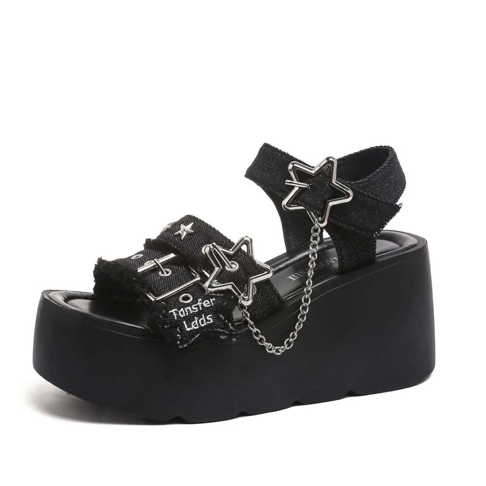 2026 Summer Women's Gothic Chunky Platform Wedges Sandals Chain Street Cool Slide Sandals Women Shoes Walking Comfy