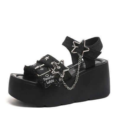 2026 Summer Women's Gothic Chunky Platform Wedges Sandals Chain Street Cool Slide Sandals Women Shoes Walking Comfy