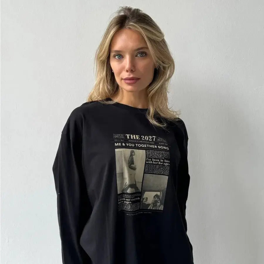 French Street Fashion Pure Cotton Long Sleeve Shirts Retro Letter Graphic Thin Sweatshirts Women Elegant Lady Tops Trendy Autumn