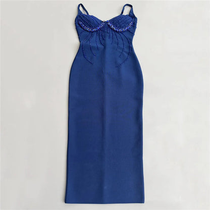 Women Sexy Beading Spaghetti Strap Bandage Dress Bodycon Clothes Club Party Celebrity Elegant Dresses