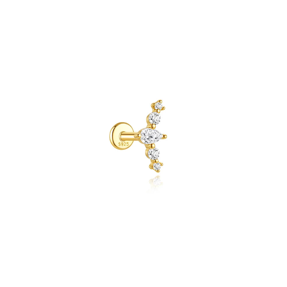 AIDE 925 Sterling Silver Shiny Hollow Lotus Flower Crown Flat Back Internal Thread Piercing Earring For Women INS Dainty Luxury
