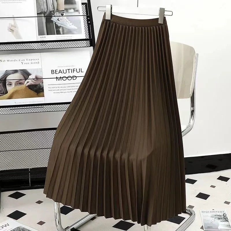 Hirsionsan Pleated Skirts Women 2023 Autumn New  Korean Fashion Vintage Solid A Line Skirt for Lady Chic Elegant Midi Skirt