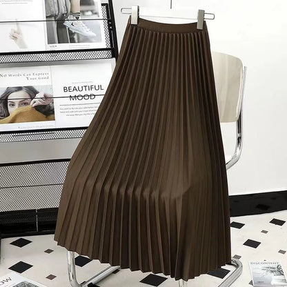 Hirsionsan Pleated Skirts Women 2023 Autumn New  Korean Fashion Vintage Solid A Line Skirt for Lady Chic Elegant Midi Skirt