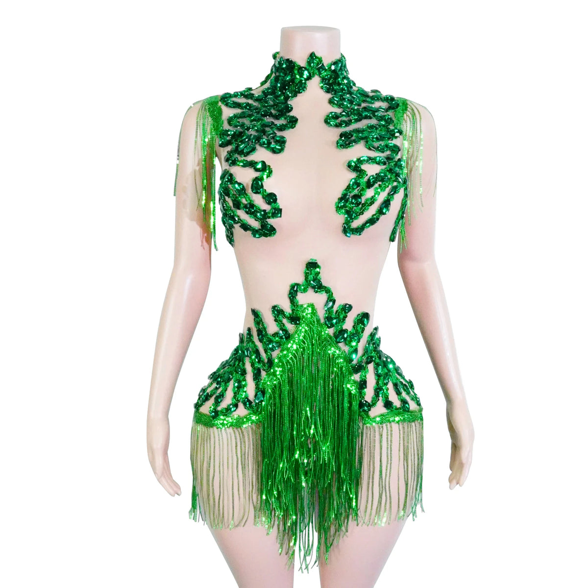 Black Sequins Fringes Leotard Mesh See through Party Bodysuit Women Sparkle Rhinestones Nightclub Prom Gogo Dance Stage Outfits