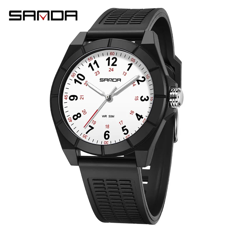 SANDA 6232 Top Brand Nurse Quartz Simple Fashionable With Night Light Waterproof Silicone Strap Student Wrist Watches For Women