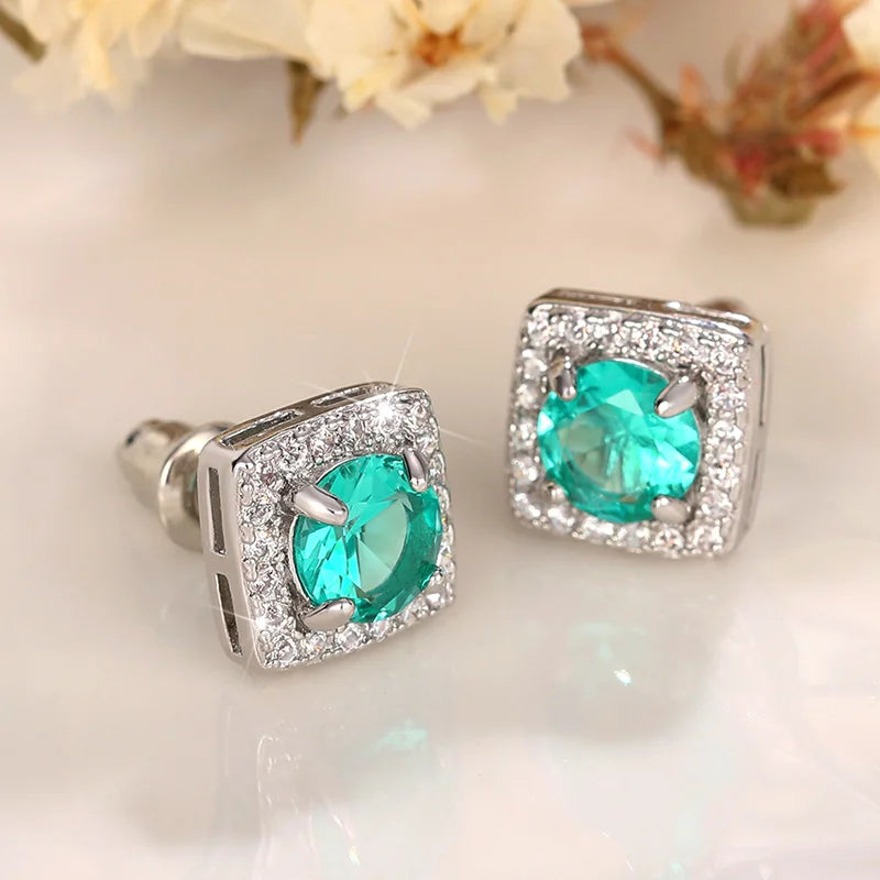 Huitan Stylish Women's Stud Earrings with Brilliant Cubic Zirconia Young Fashion Female Daily Accessories for Engagement Party