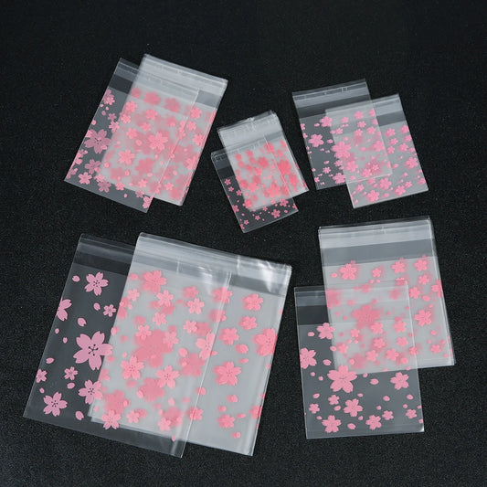 100pcs/lot Sakura Transparent Self Sealing Bag Pink Flower Pattern Plastic Bag Candy Cookie Storage Bag Jewelry Packaging Bag