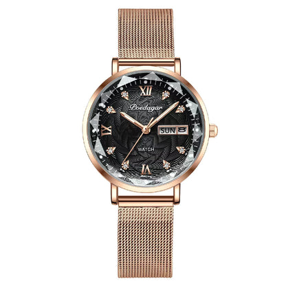POEDAGAR Elegant Luxury Women Watch Waterproof Luminous Date Week Ladies Watches Fashion Stainless Steel Quartz Woman Wristwatch