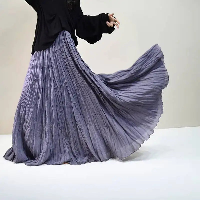 Pleated Long Skirts Women 2026 Spring Summer Fashion Loose Casual Elegant Maxi Skirt