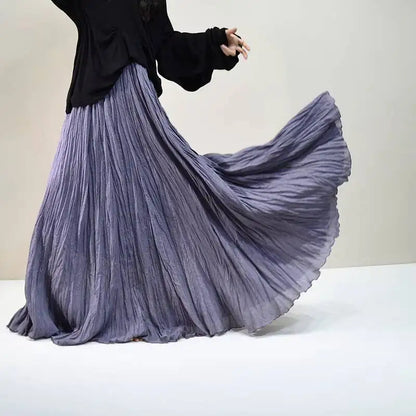 Pleated Long Skirts Women 2026 Spring Summer Fashion Loose Casual Elegant Maxi Skirt