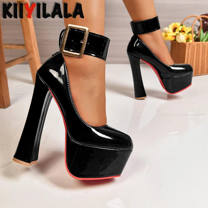 Women's Buckle-Strap Chunky Platform Pumps
