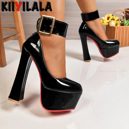Women's Buckle-Strap Chunky Platform Pumps