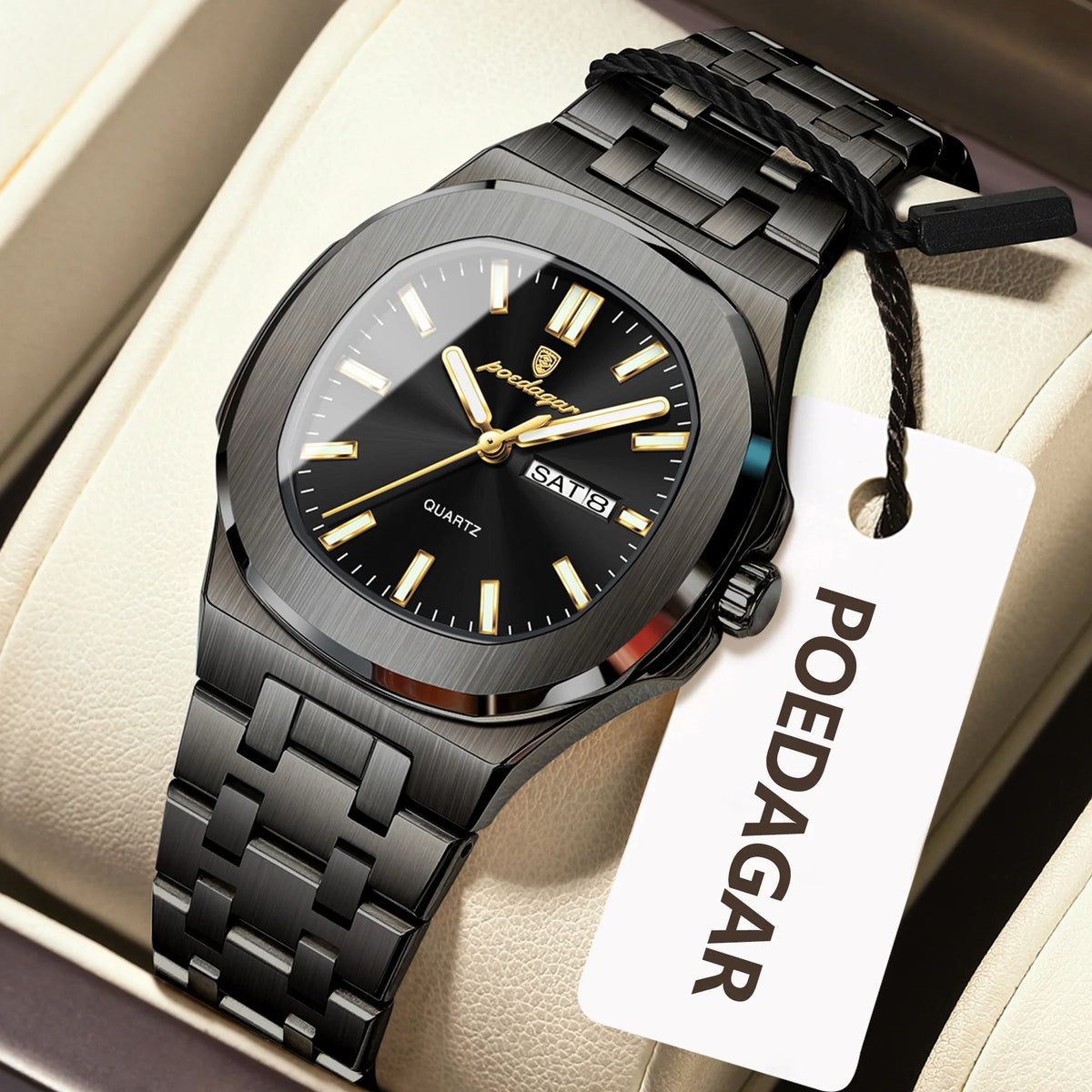 POEDAGAR Square Woman Watch Date Week Waterproof Luminous Ladies Watch Stainless Steel Quartz Fashion Women's Watches Reloj Gift