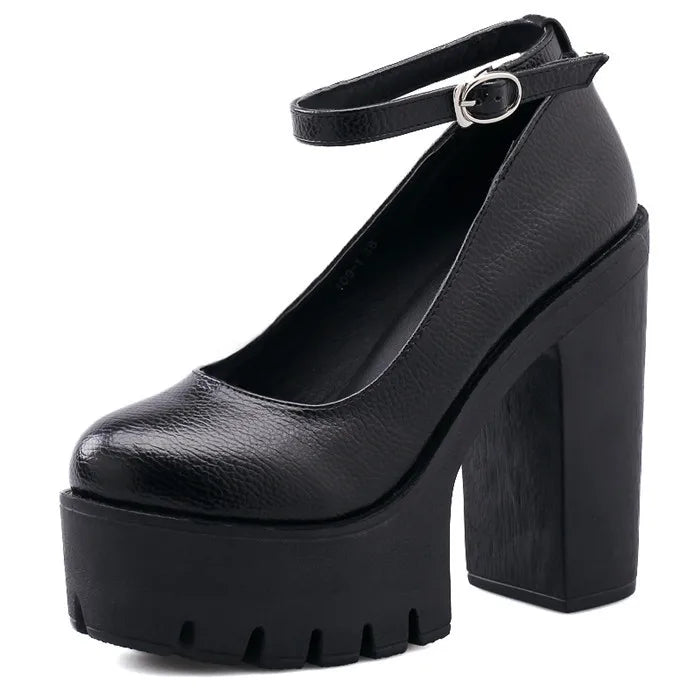 Spring Autumn Casual High Heels Shoes Sexy Chunky Heel Platform  Shoes White Black Size 42 Single shoes