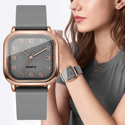 Fashion Square Women Quartz Watch Casual Grey Silicone Strap Ladies Dress Wristwatches Clock Relogio Feminino（Without Box）