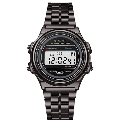 Women Casual LED Electronic Watch Retro Stainless Steel Men Women Unisex LED Digital Watch Multifunction Waterproof Wristwatch
