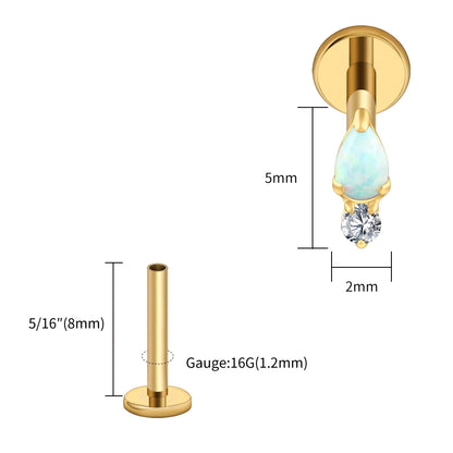 Right Grand ASTM F136 Titanium Teardrop Opal Cartilage Earring 16G Tiny Round CZ Forward Helix Labret Stud Piercing Jewelry