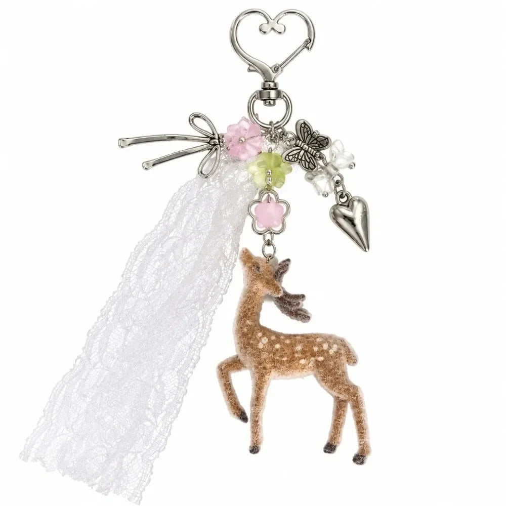 Cute Portable Deer Keychain 11.5cm Length Korean Style Phone Charms Handmade DIY Bead Case