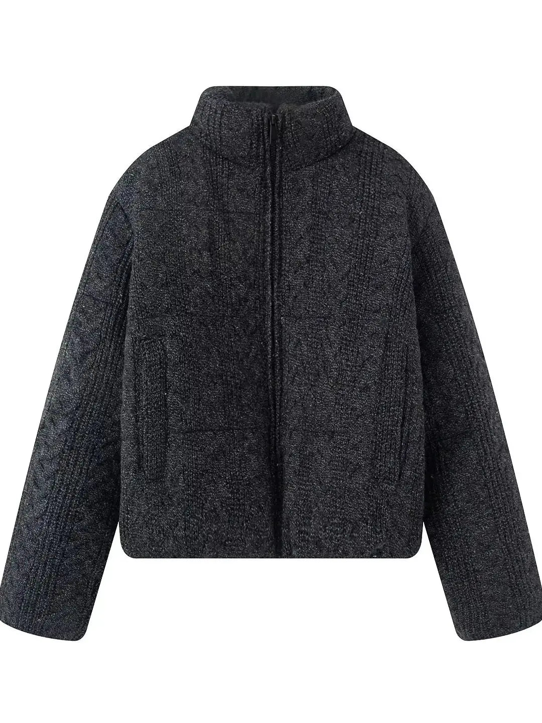 Women's Luxury Vintage Winter Loose Turtleneck Zipper Padded Coats Lady Elegant High Quality Knitted Thicken Warm Jackets Parkas