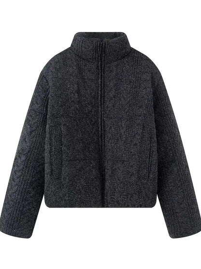 Women's Luxury Vintage Winter Loose Turtleneck Zipper Padded Coats Lady Elegant High Quality Knitted Thicken Warm Jackets Parkas