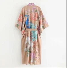 AYUALIN Kimono Sleeve Robe Kaftan Khaki Floral Print Boho Cardigan Sexy Side Slits Gypsy Beach Summer Long Women Blouses Blusas