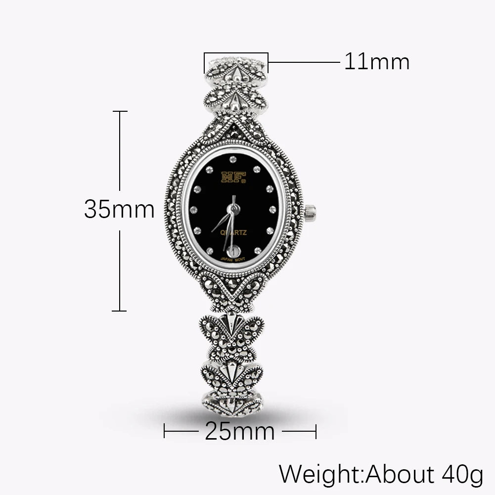 Solid 925 Sterling Silver Thailand Silver Marcasite Butterfly Style Luxury Wrist Watches Jewelry Women's Quartz Watches Bracelet