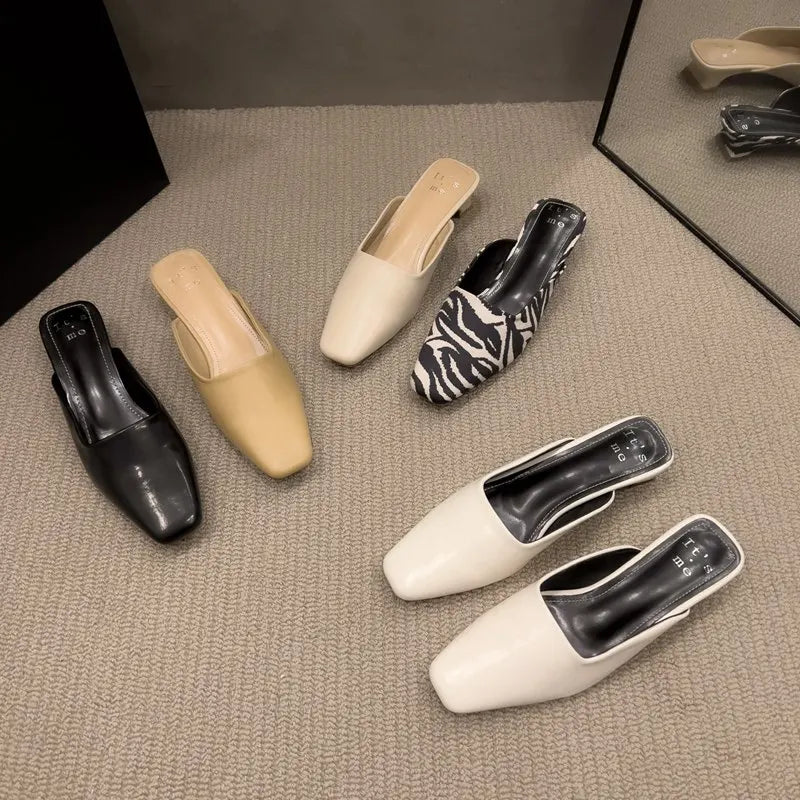 Women's Square-Toe Low-Heel Mules