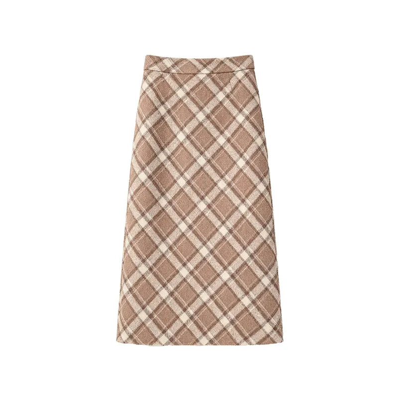 Plaid Woolen Skirts Women New Fashion 2026 Autumn Winter High Waisted Straight Midi Skirts Woman Preppy Style Retro Long Skirt